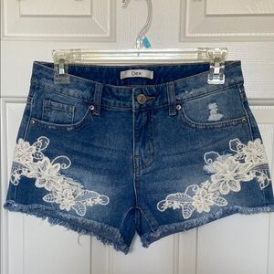 Dex Blue and White Lace Jean Shorts
